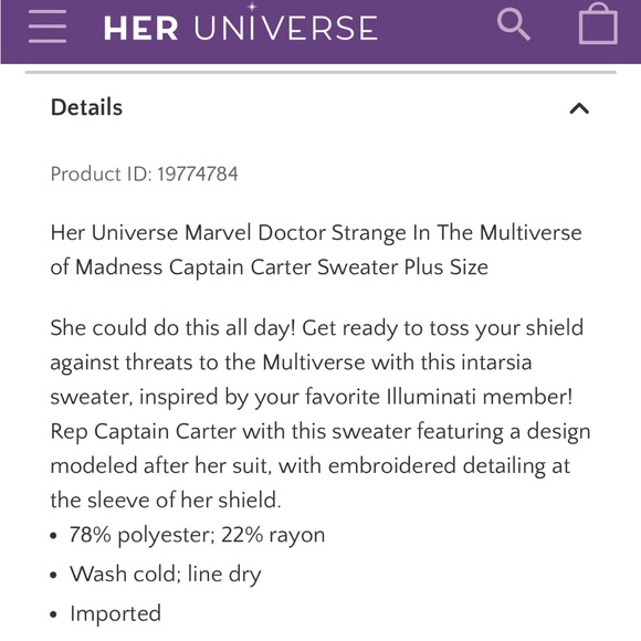 Her Universe Marvel Captain Carter Sweater - Picture 15 of 16